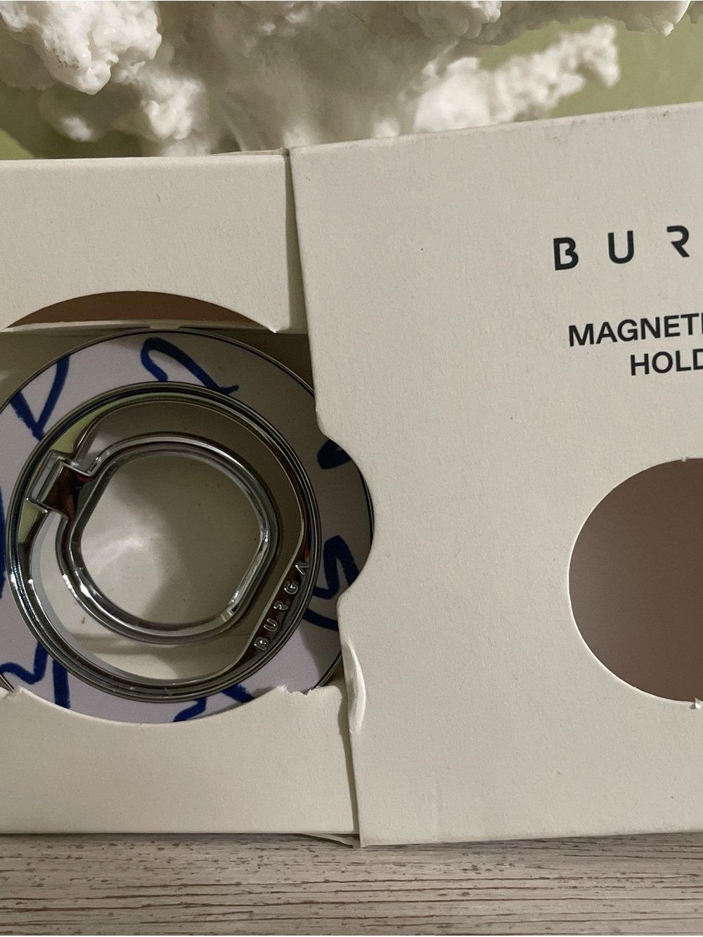 BUR Magnetic Ring Phone Holder - Silver with Blue Accent